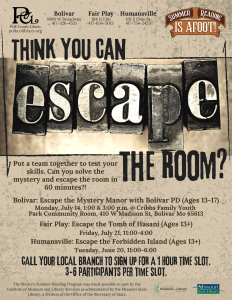 Escape The Mystery Manor with Bolivar PD @ Cribbs Family Youth Park Community Room